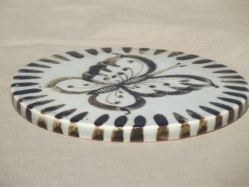 vintage Mexican pottery trivet tile, rustic hand painted pottery Mexico