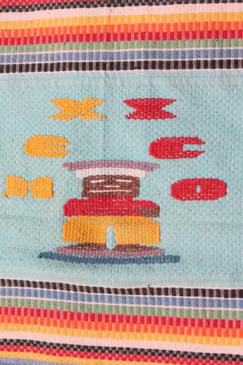 vintage Mexico woven cotton tablecloth or bed cover w/ Mexican serape stripes
