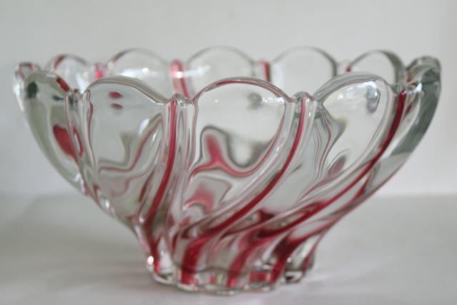 vintage Mikasa crystal red peppermint striped swirl bowl, Walther glass