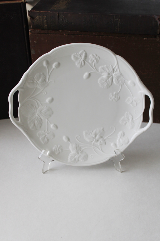 vintage Minton Victoria strawberry pattern plate w/ tray handles, embossed white china