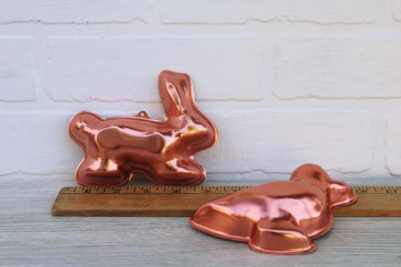 vintage Mirro jello molds, copper aluminum bunny rabbit & duck for spring baking or decor
