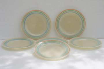 vintage Monax pastel band petalware dinner plates set, MacBeth Evans opalescent white depression glass