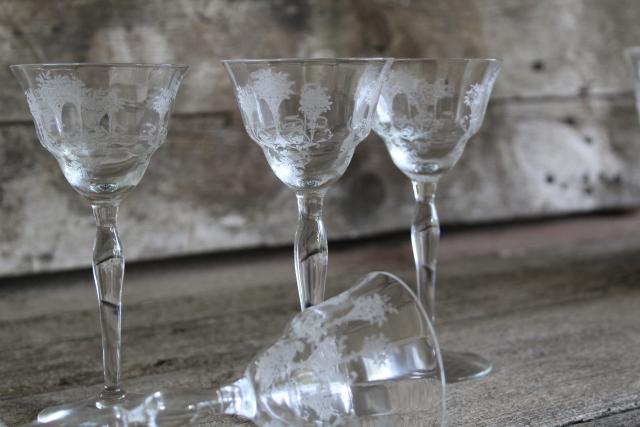 vintage Morgantown Mayfair etched elegant glass stemware, wine glasses or cocktails