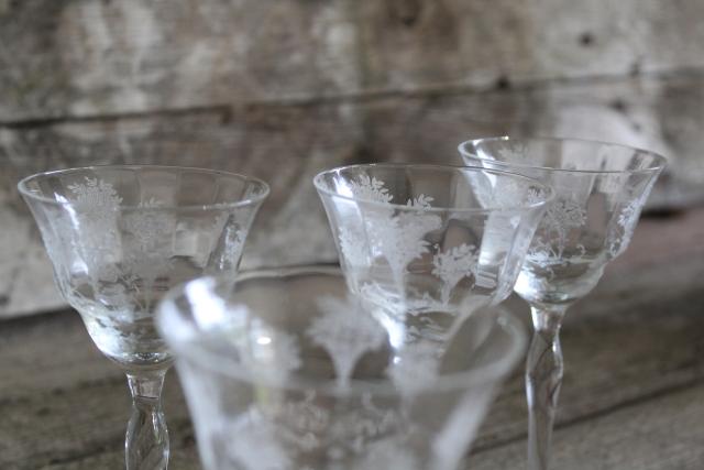 vintage Morgantown Mayfair etched elegant glass stemware, wine glasses or cocktails