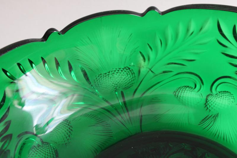 vintage Mosser inverted thistle pattern glass, large bowl dark emerald green glass