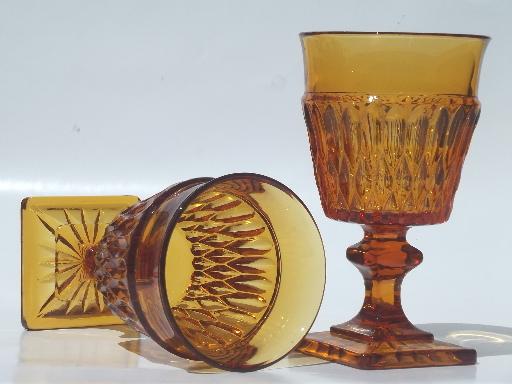 vintage Mt Vernon honeycomb amber glass wine glasses or water goblets