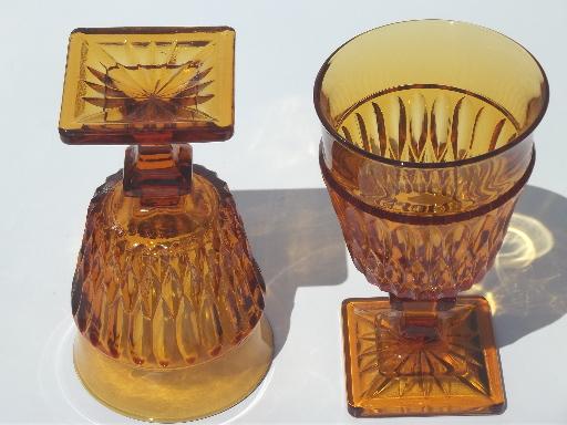 vintage Mt Vernon honeycomb amber glass wine glasses or water goblets