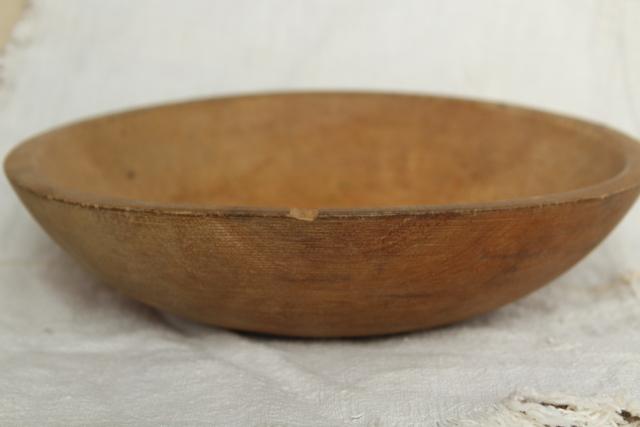 vintage Munising big wood salad bowl, primitive old rustic wooden dough bowl