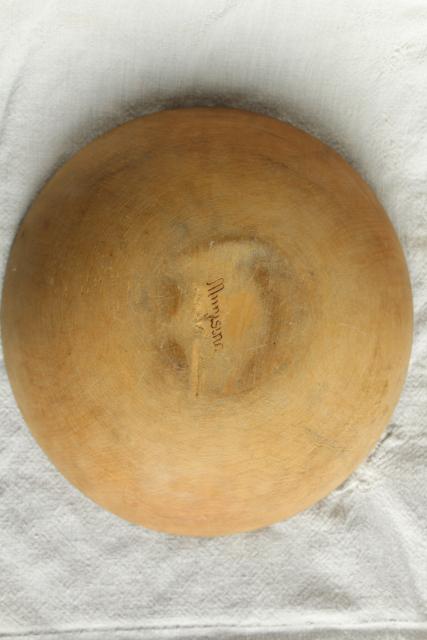 vintage Munising big wood salad bowl, primitive old rustic wooden dough bowl