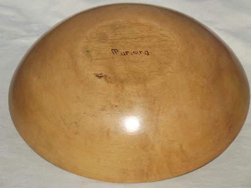 vintage Munising wood bowl, primitive old wooden bowl w/ waxed finish