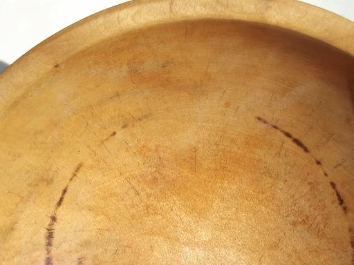 vintage Munising wood bowl, primitive old wooden bowl w/ waxed finish