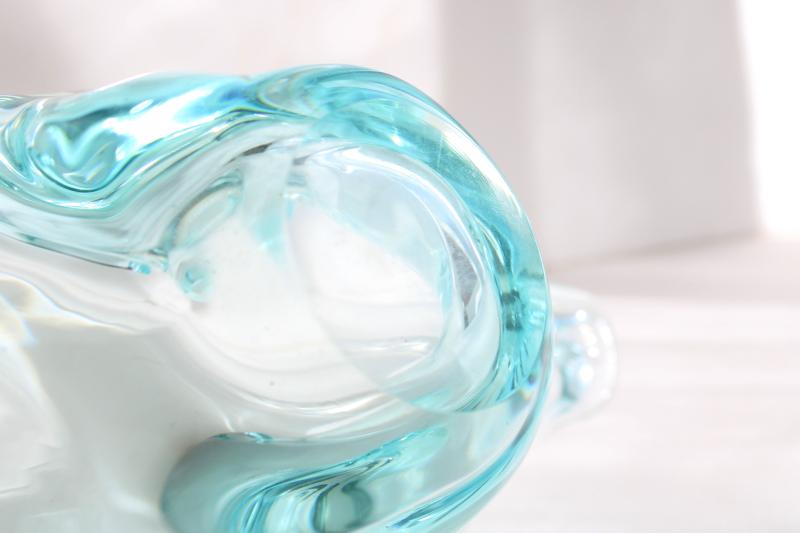 vintage Murano glass free form shape bowl or large ashtray, icy blue colored glass