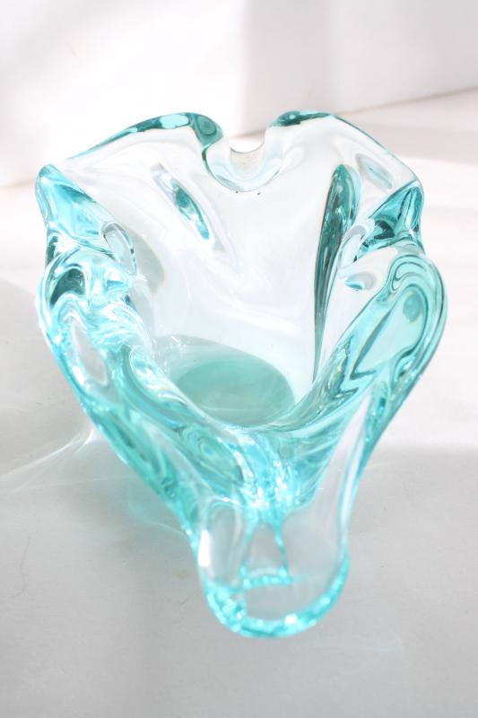 vintage Murano glass free form shape bowl or large ashtray, icy blue colored glass