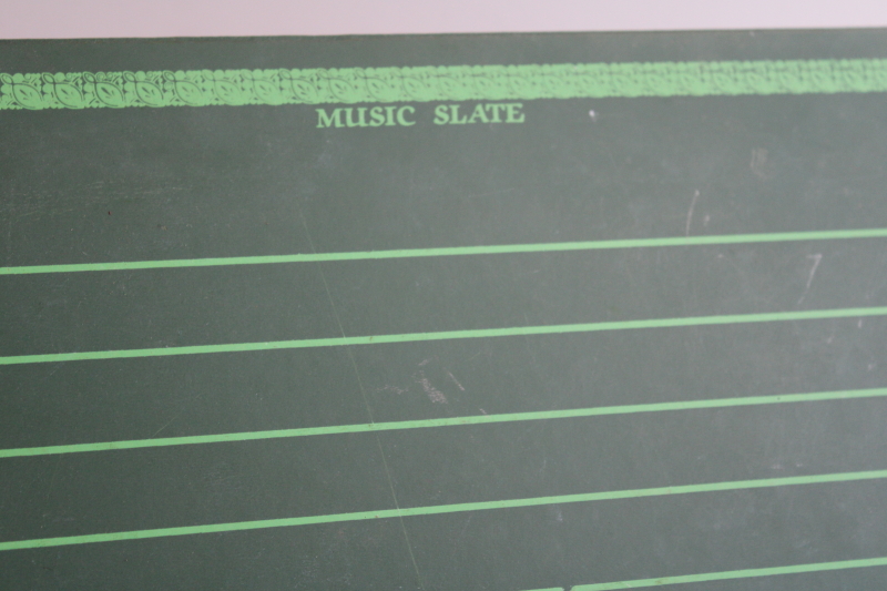 vintage Music Slate chalkboard, childs toy blackboard green w/ lines for writing musical notes