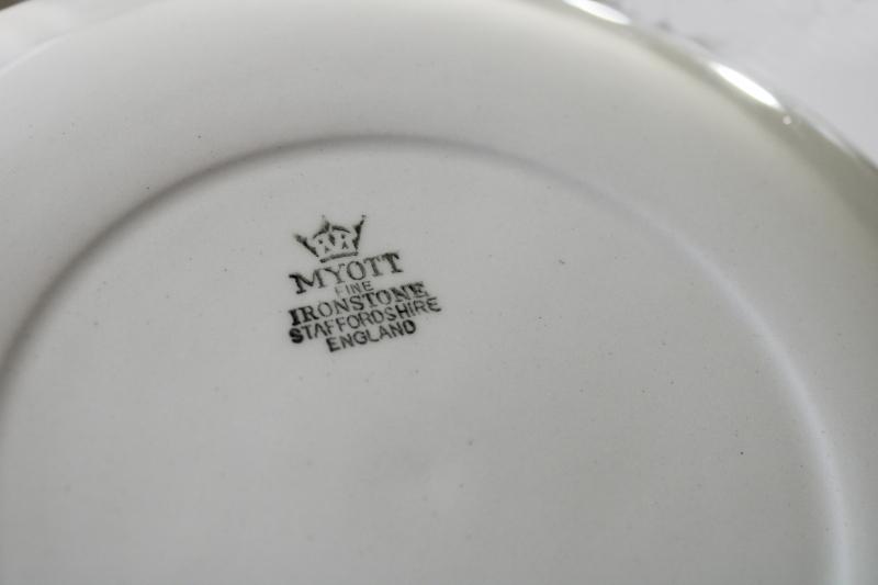 vintage Myott Staffordshire china plates, fruit pattern dessert or salad plates