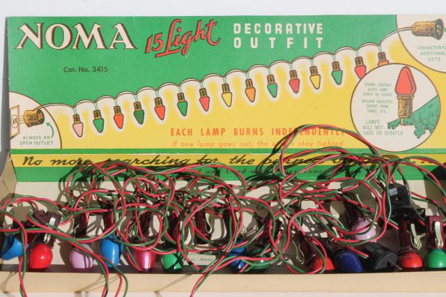 vintage NOMA Christmas lights in original boxes, a tree full of working lights!