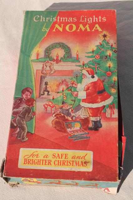 vintage NOMA Christmas tree lights, light string w/ bulbs in original box