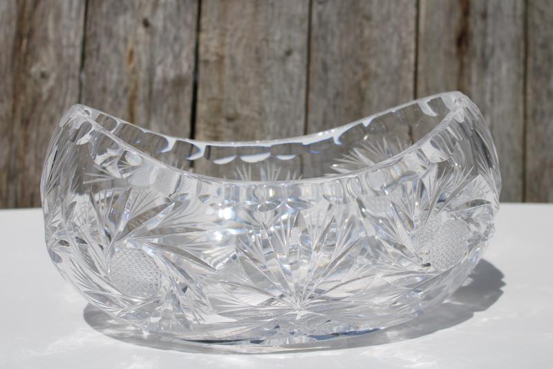 vintage Nachtmann crystal bowl, oval flower boat shape w/ cut pinwheel star