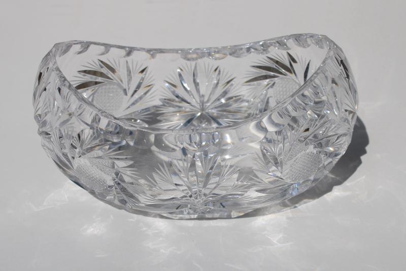 Vintage Large Crystal Bowl Cut Glass Lead Crystal Leaf Pattern