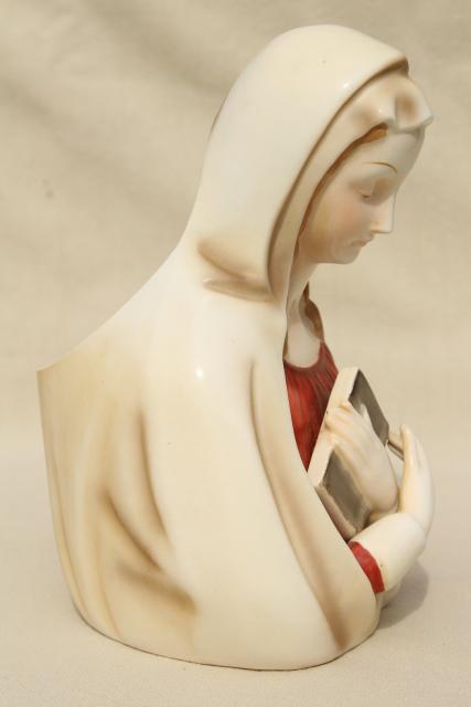 vintage Napco Japan Madonna, ceramic lady head vase, Mary w/ veil & book