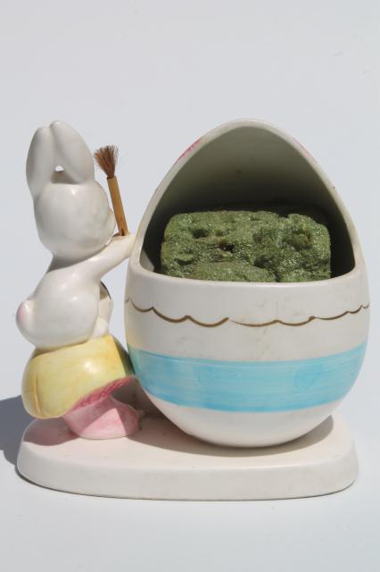 vintage Napco hand-painted china planter, Easter egg & bunny rabbit holiday vase
