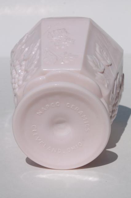vintage Napco label shell pink milk glass paneled grape planter pot vase