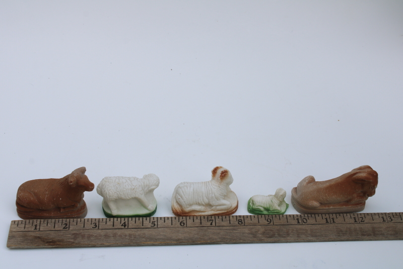 vintage Nativity scene animals, lot bisque or plaster cows & sheep creche figures