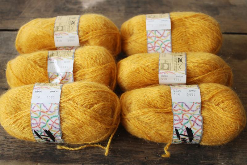 vintage New Zealand Wendy wool mohair yarn, mustard yellow gold lot of ...