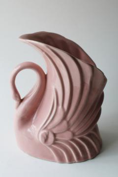 vintage Niloak pottery, pink swan vase or planter, deco modern mid-century decor
