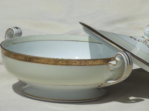 vintage Noritake Goldkin encrusted gold band china, round covered bowl