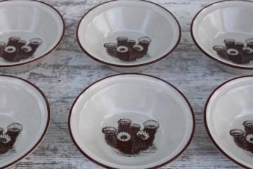 vintage Noritake Japan stoneware cereal or soup bowls, Desert Flowers Hedgehog Cactus pattern