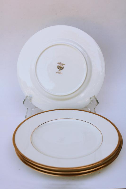 vintage Noritake Troy pattern salad plates, wedding band china ivory w/ gold