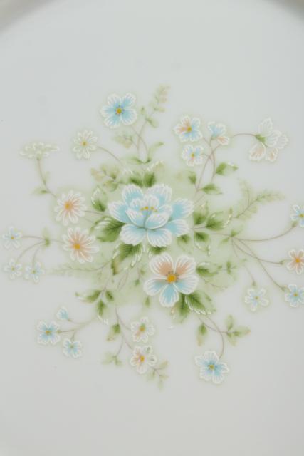 vintage Noritake china, Poetry pattern set for 4, blue & green floral dinnerware