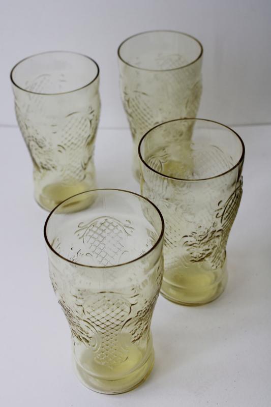vintage Normandie amber yellow depression glass iced tea glasses, tall tumblers