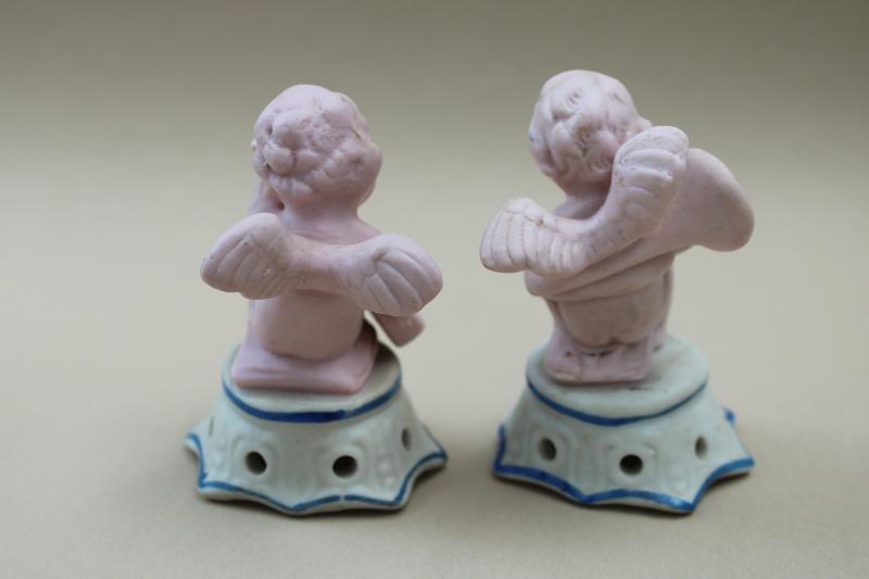 vintage Occupied Japan bisque china PINK cherubs, tiny angel baby figurines