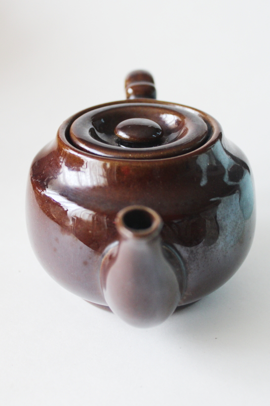vintage Occupied Japan redware ceramic tea pot, brown glaze pottery teapot
