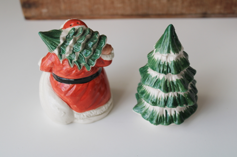 vintage Omnibus Fitz  Floyd ceramic S&P shakers, German Santa  Christmas tree