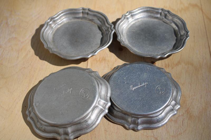vintage Oneida Cambridge coasters or plates, Chippendale Queen Anne armetale type pewter