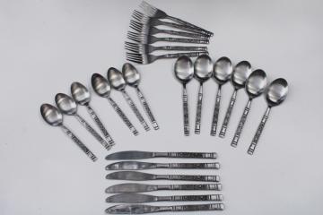 vintage Oneida Northland stainless flatware set for 6, Strauss floral panel pattern