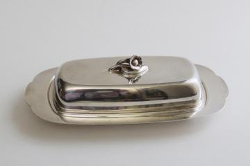 vintage Oneida silver plate butter dish w/ glass insert, morning glory flower finial cover