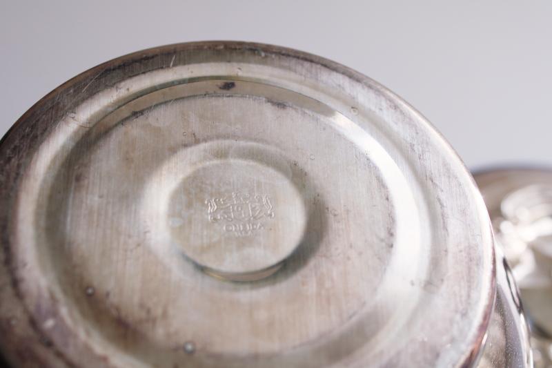 vintage Oneida silver plate ice bucket w/ glass liner bowl, Du Maurier pattern