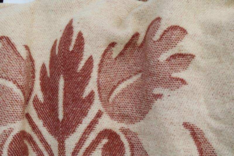 vintage Orr Health label wool blanket w/ heavy reversible weave, Holland tulip rust pink & cream