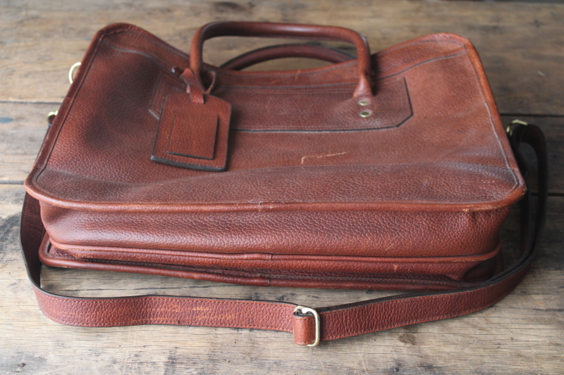 vintage Orvis leather briefcase, shoulder strap travel carry on
