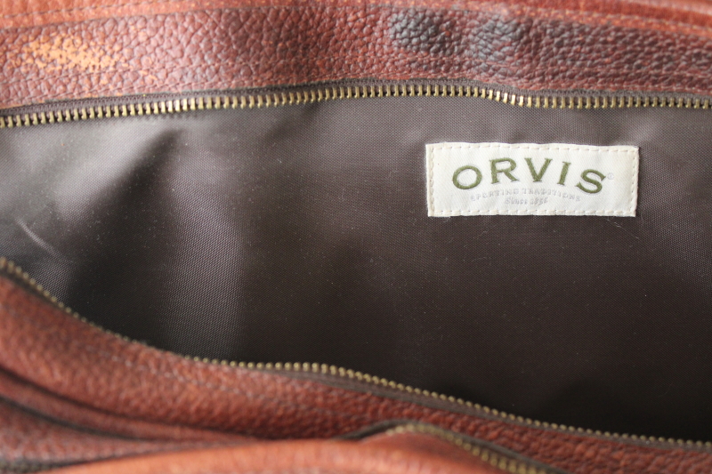 vintage Orvis leather briefcase, shoulder strap travel carry on messenger bag