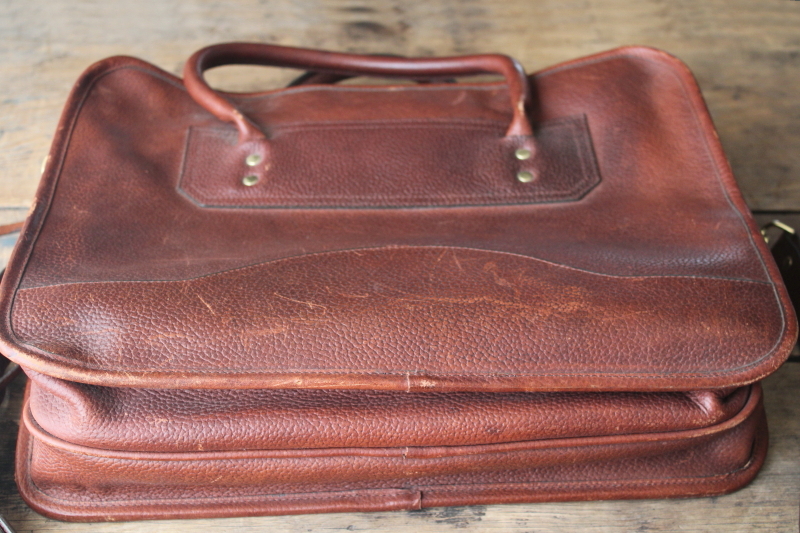 vintage Orvis leather briefcase, shoulder strap travel carry on messenger bag