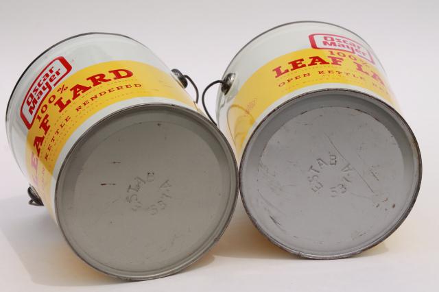 vintage Oscar Meyer lard buckets, lunch bucket size tin can pails