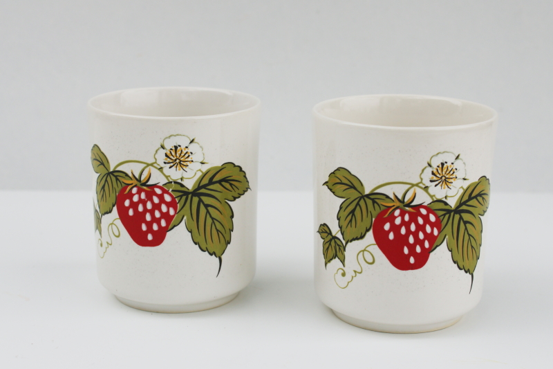 vintage Otagiri Japan red strawberry pattern ceramic cups, small candle holders