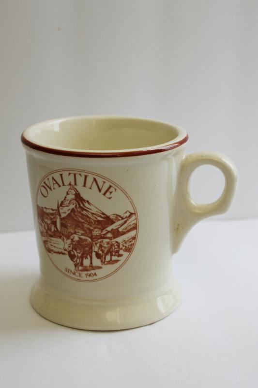 vintage Ovaltine cocoa mug, Buntingware china cup w/ old advertising graphics