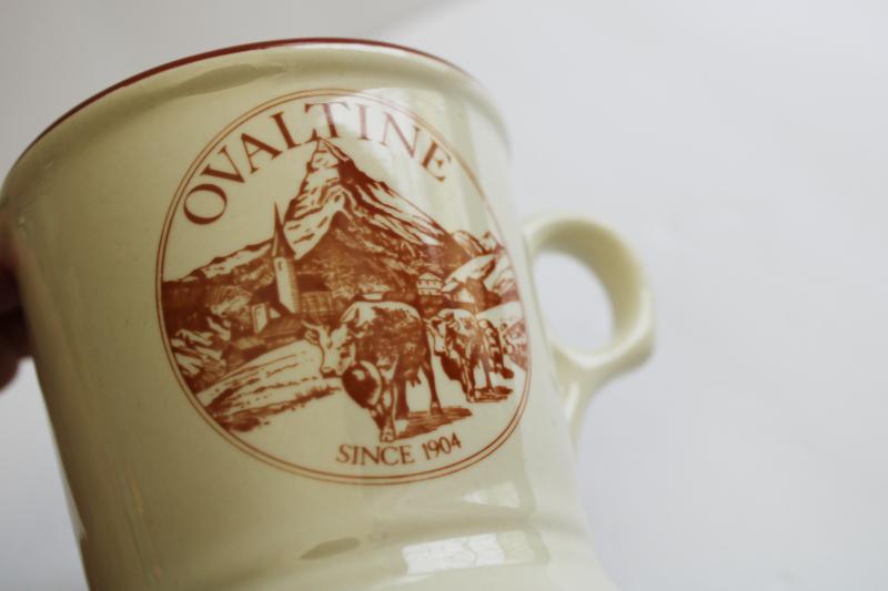 vintage Ovaltine cocoa mug, Buntingware china cup w/ old advertising graphics