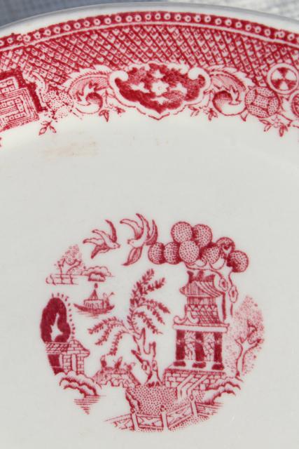 vintage Paul McCobb ironstone china dishes w/ red pink willow chinoiserie print